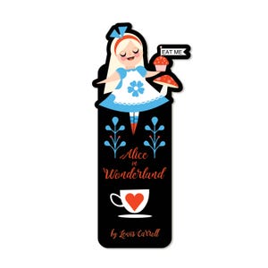 Marcador de página Alice no País das Maravilhas, cartão reciclado de 16 pontos, 2x6, tintas vegetais