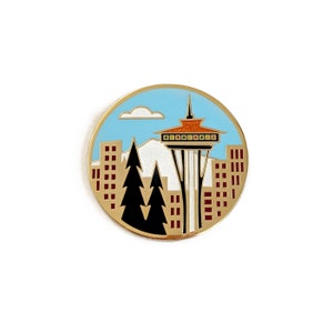 Seattle Skyline Hard Enamel Pin Large 1.60&quot; tall By Amber Leaders