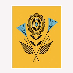 Citrine Modern Flowers by Amber Leaders 4x4, 5x7, 8x10, 11x14, 16x20 art print mid-century modern image 2