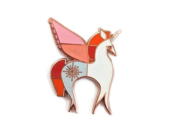 Rose Gold Unicorn Hard Enamel Pin Large 1.60" tall By Amber Leaders