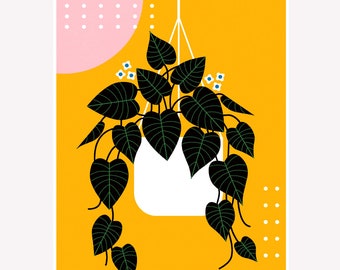 Trailing Pothos Art Print 5x7, 8x10, 11x14, 16x20 art print mid-century modern inspired decor