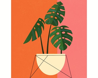 Monstera by Amber Leaders 5x7, 8x10, 11x14, 16x20 art print mid-century modern