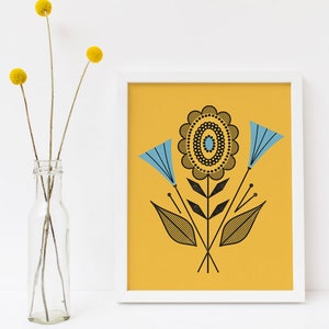 Citrine Modern Flowers by Amber Leaders 4x4, 5x7, 8x10, 11x14, 16x20 art print mid-century modern image 3