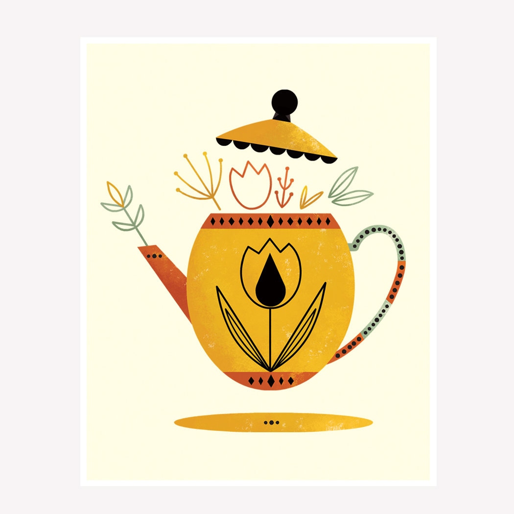 Tea for Two Set yellow Kettle by Amber Leaders 4x4 5x7 Etsy