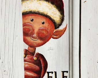 Hand-Painted Rustic Elf on Reclaimed Barn Wood | “Elf Made, Santa Approved” Christmas Decor