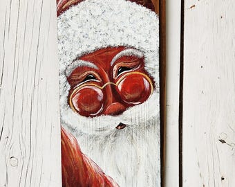 Victorian Santa Hand-Painted on Reclaimed Wood | Rustic Christmas Decor