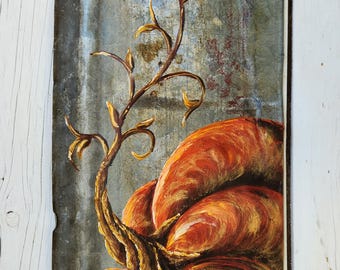 Hand-Painted Pumpkin & Vine on Reclaimed Farm Metal | Rustic Fall Decor