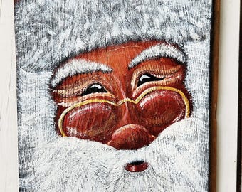 Victorian Santa Hand-Painted on Reclaimed Wood | Rustic Christmas Decor