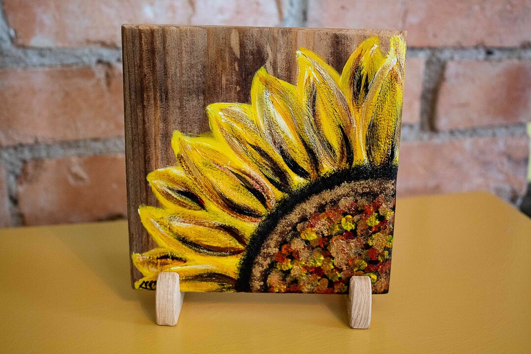 Sunflower on Reclaimed Wood Sunflower Sign Table Topper Etsy