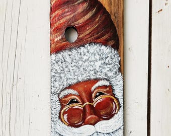 Victorian Santa Hand-Painted on Reclaimed Wood | Rustic Christmas Decor