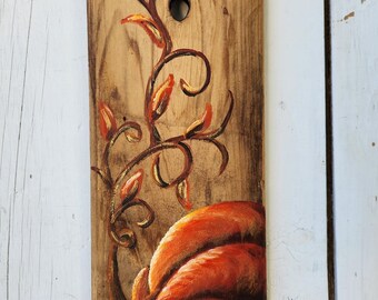 Hand-Painted Pumpkin on Reclaimed Picket Fence Wood | Rustic Fall Decor