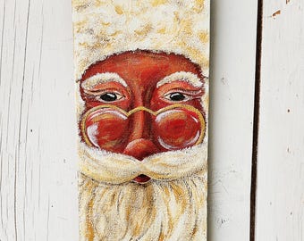 Victorian Santa Hand-Painted on Reclaimed Wood | Rustic Christmas Decor