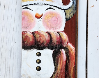 Snowman on shiplap, snowman porch board, red scarf, snowman