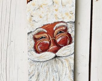 Victorian Santa Hand-Painted on Reclaimed Wood | Rustic Christmas Decor