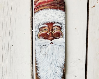 Victorian Santa Hand-Painted on Reclaimed Wood | Rustic Christmas Decor