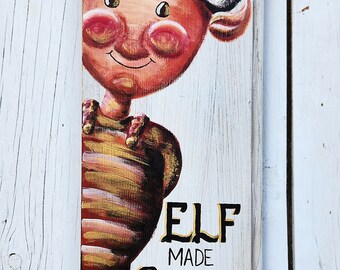 Elf on barn wood, elf porch board, Christmas Elf, elf sign