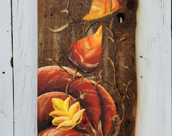 Hand-Painted Pumpkin on Reclaimed Barn Wood | Rustic Fall Decor
