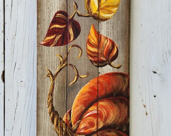 Hand-Painted Pumpkin on Reclaimed Barn Wood | Rustic Fall Decor