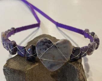 Sterling Silver Wire-Wrapped Tiffany Stone & Charoite Tiara / Crystal Crown / Bohemian Gemstone Tiara