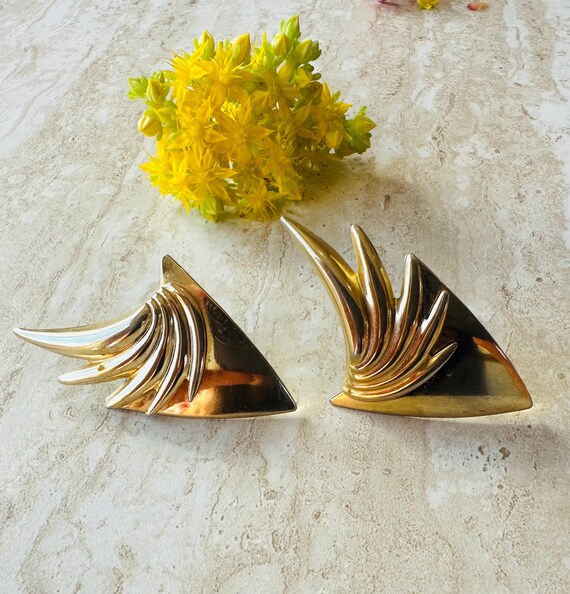 Vintage • Angular Earrings • Gold • - image 2