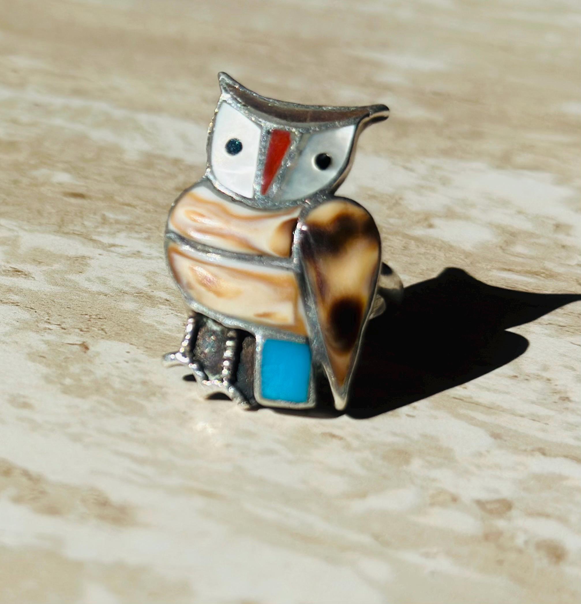 Vintage Owl Ring • Sterling Silver • 925 • Native American Zuni Style • Small