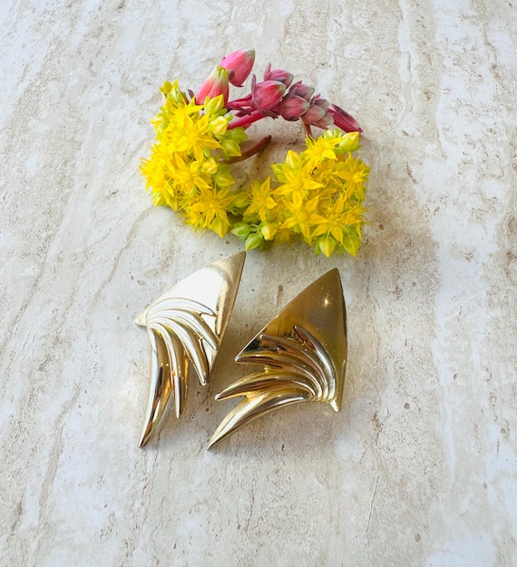 Vintage • Angular Earrings • Gold • - image 1