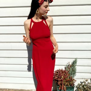 90s Vintage Red Evening Gown: Backless Maxi Prom Dress
