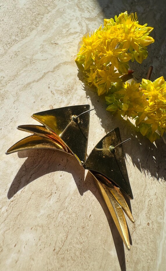 Vintage • Angular Earrings • Gold • - image 5