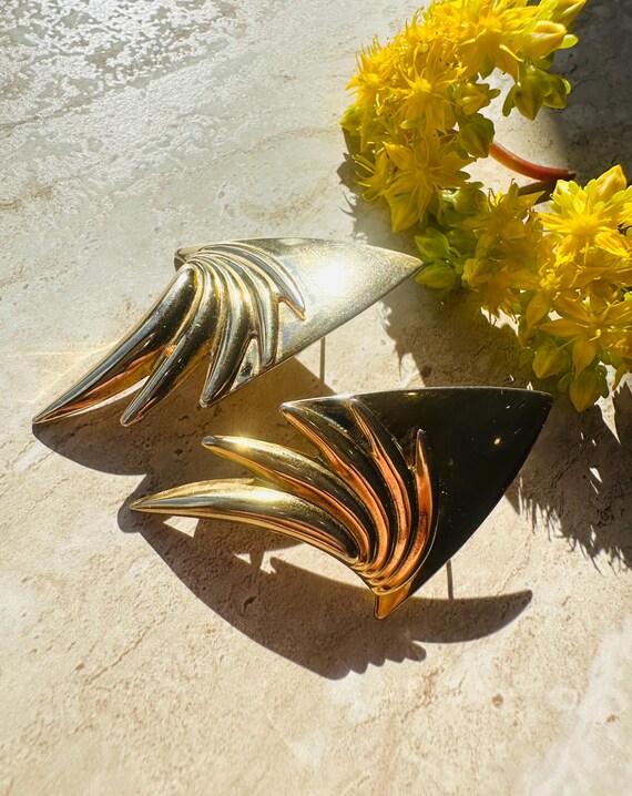 Vintage • Angular Earrings • Gold • - image 4