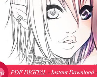 Coloriage A4 à Imprimer 5 Prints Color Me Manga Girl Fantasy