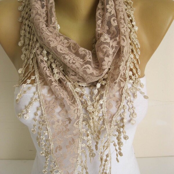 Lace Scarf with trim- Scarves-gift Ideas For Her Women's Scarves-christmas gift- for her -Fashion accessories
