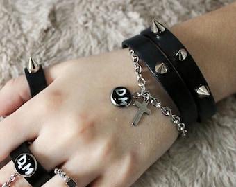 Leather Jewelry Set, Spike Bracelet & Ring, Minimalist Jewelry, Spike Bangle, Stud Wristband, Leather Ring, Gothic Set Jewelry