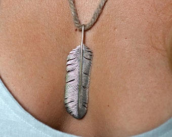 Turquoise Feather Necklace 925 Sterling Silver Leather Necklace Boho Charm Native American Tribe Necklace Mens Jewelry Gift for Boyfriend