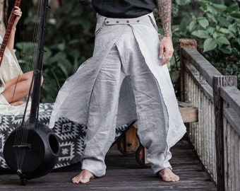 Linen Harem Pants ∆ Mens Skirt Pants with Pocket Belt ∆ Wrap Festival Pants ∆ Linen Clothes ∆ Nomadic Tai Chi Loose Pants ∆ Linen Trousers