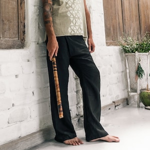 Black Linen Pants Men ∆ Organic Clothing ∆ Loose Boho Pants ∆ Lounge Wide Leg Pants ∆ Linen Trousers ∆ Wrap Harem Pants ∆ Travel Yoga Pants