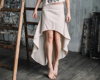 Asymmetric Midi Skirt ∆ Raw Cotton Boho Skirt for Women ∆ Long Tail High Waist Skirt ∆ Nomad Clothes ∆ Goa Ibiza Skirt / Atua Tino Off White