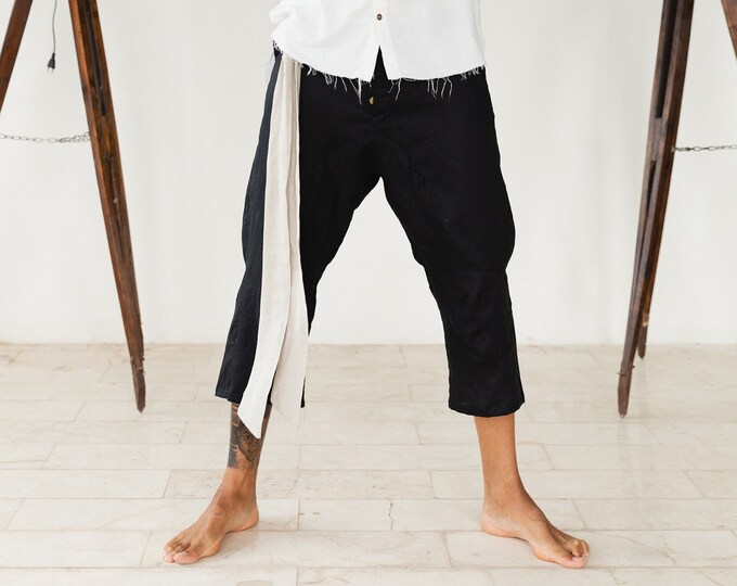 Black Linen Pants Men 3/4 ∆ Male Short Pants Organic Clothes ∆ Capri ...