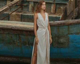 Long Wrap Dress ∆ Women Goddess Dress ∆ Bohemian Clothes Boho Maxi Dress ∆ Ibiza Organic Kimono Dress ∆ Boho Outfit Cotton Dress / 5 colors