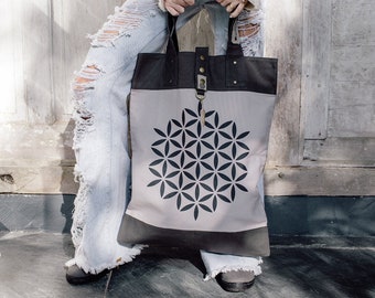 Flower Of Life Shopping Tote Bag ∆ Grote canvas shopper schoudertas ∆ 100% katoenen canvas tas ∆ Jute hobo tas ∆ Herbruikbare markttas