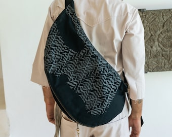 Black Canvas Shoulder Bag ∆ Vegan Backpack ∆ Streetwear Crossbody Messenger Bags Men ∆ Wax Cotton Backpack ∆ Nomadic Festival Bag / Black