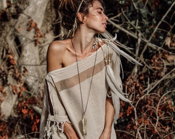 Raw Cotton Bohemian Poncho Top ∆ Nomad Gypsy Hippie Off Shoulder Top ∆ Ceremony Clothes Poncho ∆ Eco Festival Man Clothing ∆ Boho Tunic Top