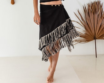 Black Linen Boho Skirt ∆ Women Wrap Skirt ∆ Organic Clothing ∆ Linen Gypsy Skirt ∆ Asymmetric Tribal Hippie Skirt ∆ Bohemian Clothes