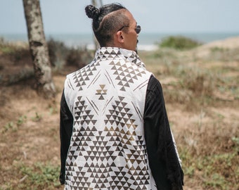 Chaleco Boho ∆ Chaqueta sin mangas para hombres ∆ Ropa de festival Túnica Top Ropa de hombre tribal ∆ Traje quemador Goa Tulum ∆ Camiseta sin mangas de cola larga alta y baja