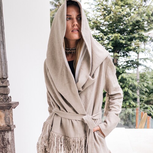 Short Hooded Jacket Fringe Women Duster 