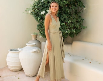 Bohemian Wrap Dress ∆ Boho Maxi Dresses Women ∆ Earthy Clothing Goddess Dress ∆ Boho Wedding Guest Dress Simple ∆ Eco Cotton Dress / Sage