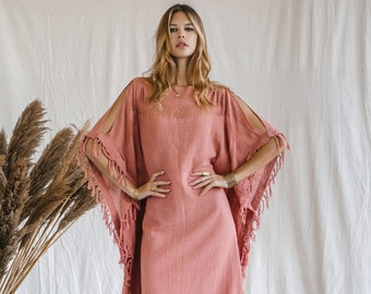 Pink Goddess Poncho Dress ∆ Boho Festival Clothes Summer Tunic Beach Cover up ∆ Lounge Wear Gown ∆ Sustainable Plus Size Dress / Pink