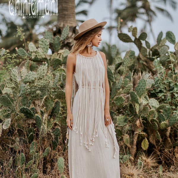 Summer Boho Dress ∆ Festival Clothes Women Maxi Dress ∆ Beach Wedding Dresses ∆ Raw Cotton Cottagecore Dress ∆ Rope Goddess Dress/ Off white