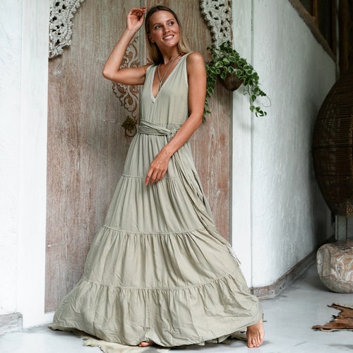 Sage Green Maxi Dress Women Boho Clothing Bridesmaid Etsy