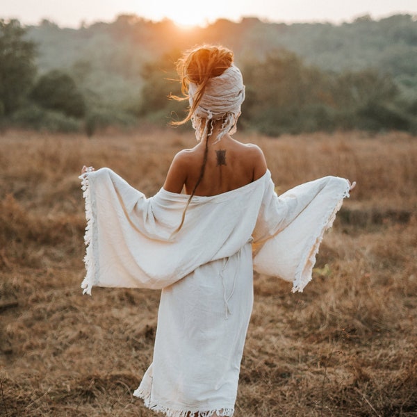 Wide Sleeve Kimono Cardigan ∆ Boho Wedding Robe ∆ Raw Cotton Bohemian Clothes Eco Gypsy Cover Up Top ∆ Goddess Dress ∆ Beach Wear / 3 colors