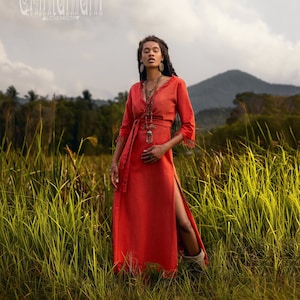 Long red boho dress store